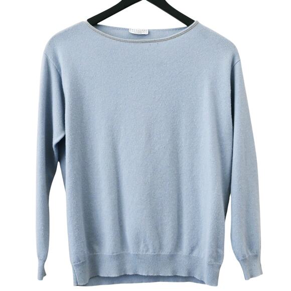 Brunello Cucinelli Sweater Sz XS Blue Cashmere Knit Pullover Quiet Luxury Italy - Picture 1 of 9